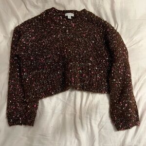 Pink, brown, and white cropped Topshop sweater